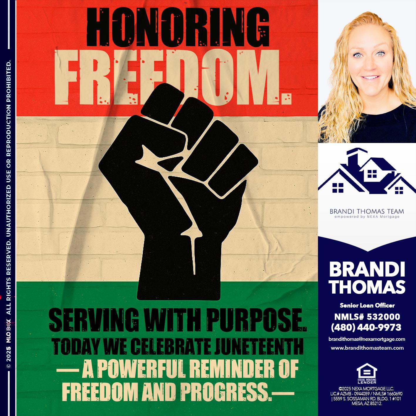 HONORING FREEDOM - Brandi Thomas Team -Senior Loan Officer