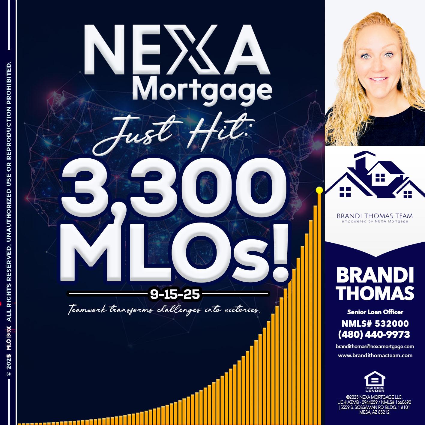 NEXA JUST HIT 3300 MLOS - Brandi Thomas Team -Senior Loan Officer